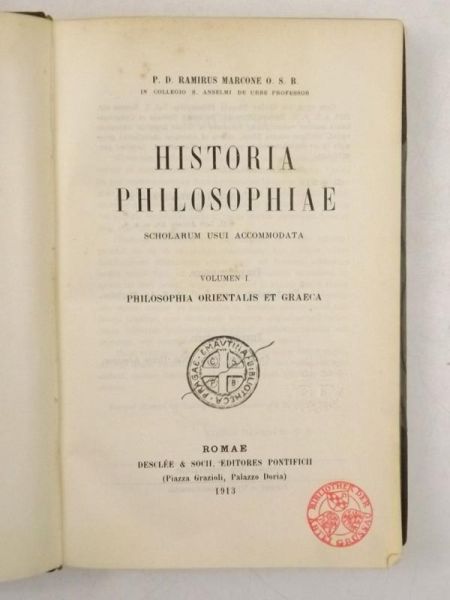 Marcone Ramirus - Historia Philosophiae, Vol. I, 1913 r.