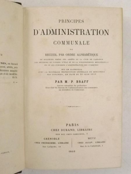 Braff  M. P. - Principes D'administration Communale, 1860 r.