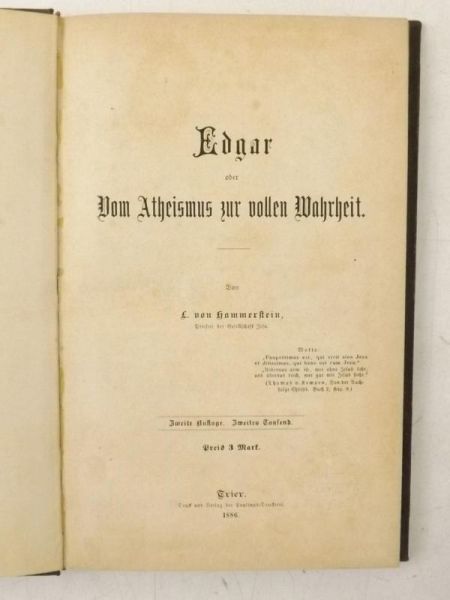 Hammerstein von L. - Edgar ober Dom Atheismus zur vollen Wahrheit, 1886 r.