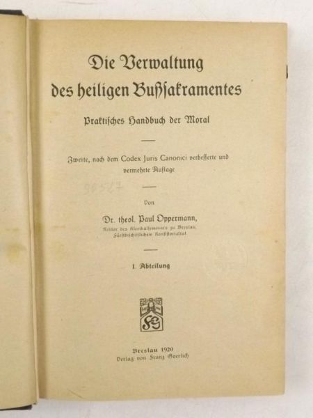 Die Verwaltung des heiligen Busssakramentes, 1920 r.