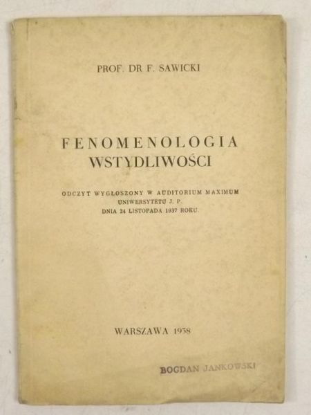 Fenomenologia wstydliwości, 1938 r.