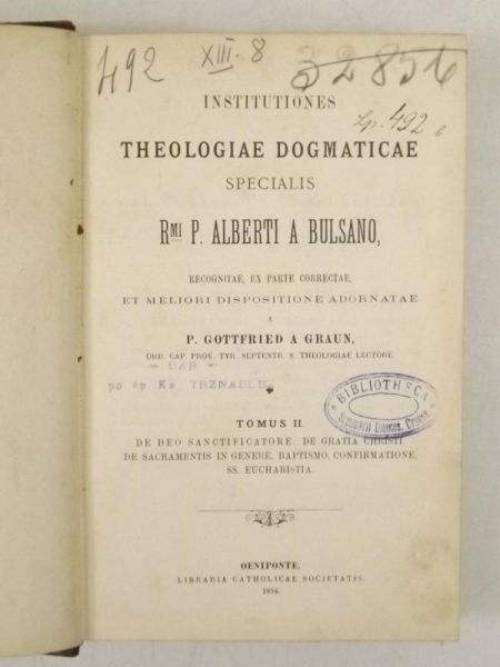 Institutiones Theologiae Dogmaticae, t. II. 1894 r.