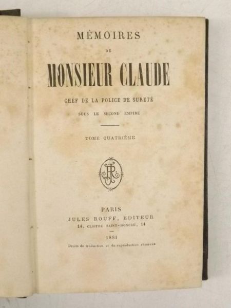 Memorires De Monsieur Claude, Tom IV, 1881 r.