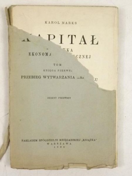 Kapitał, krytyka ekonomji politycznej, tom I księga pierwsza, 1926 r.