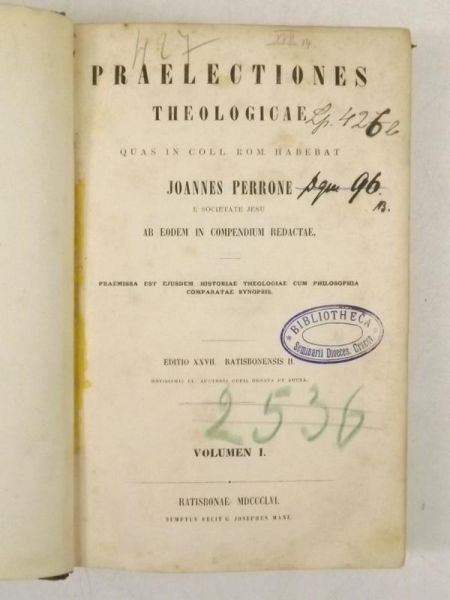 Praelectiones Theologicae t. I, 1856 r.