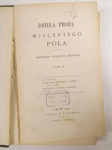 Dzieła prozą Wincentego Pola, Tom IV, 1877 r.