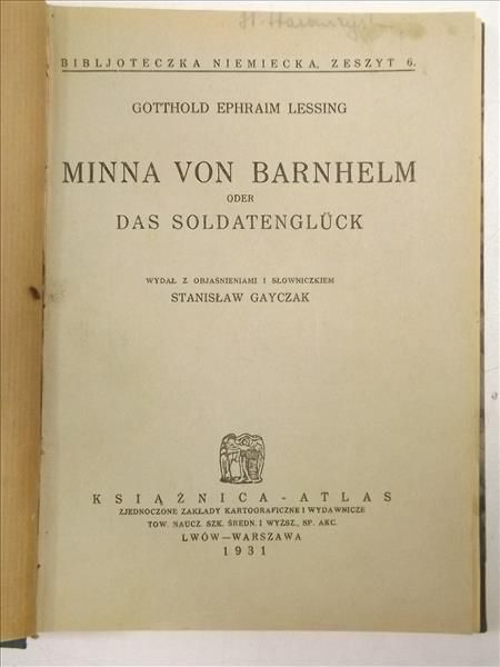 Lessing Gotthold - Minna von Barnhelm, 1931 r.
