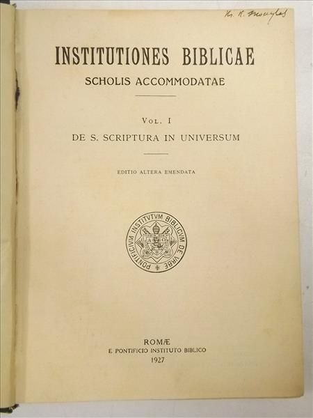 Institutiones Biblicae. Scholis accommodatae, 1927 r.