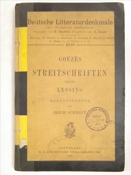 Goezes streitschriften gegen lessing, 1893 r.