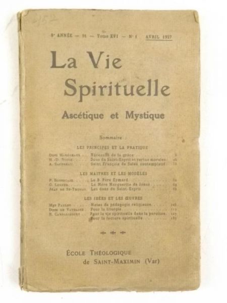 La Vie Spirituelle Ascetique et Mystique, 1927 r.