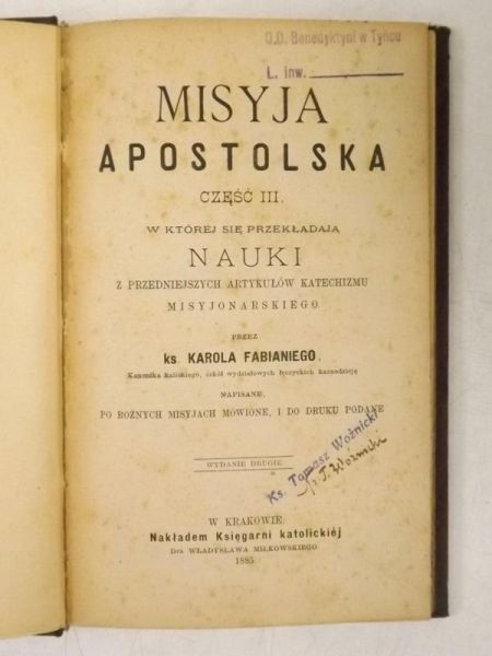 Misyja Apostolska, Część III, 1885 r.