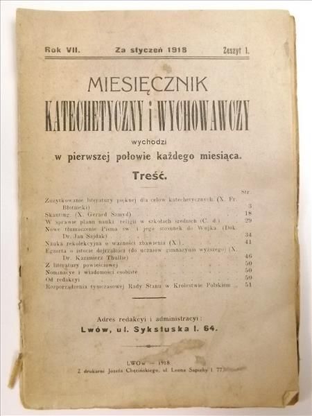 Miesięcznik Katechetyczny i Wychowawczy, 1918 r.
