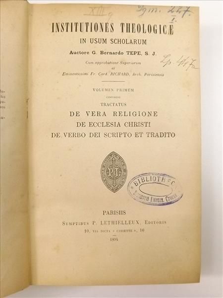 Institutiones theologicae in usum scholarum, IV, 1896 r.