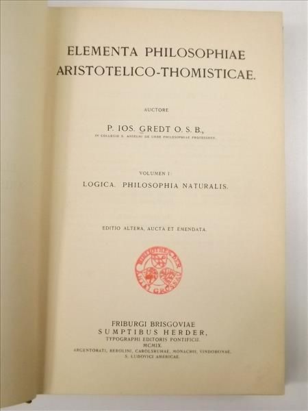 Gredt I. - Elementia Philosophiae, Tom I, 1909 r.