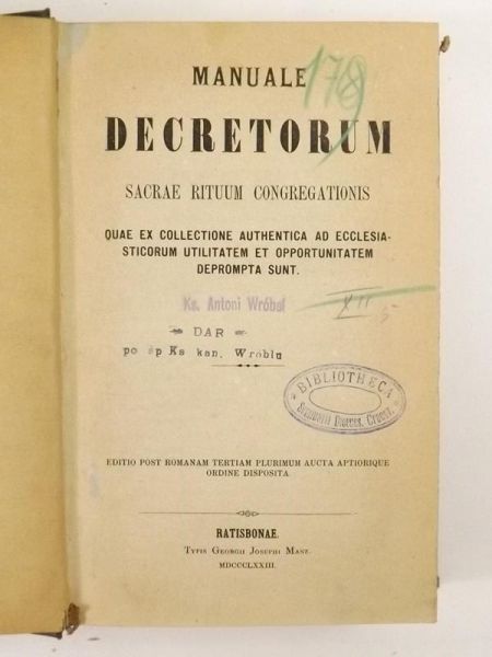 Manuale Decretum Sacrae Rituum Congregationis. 1873 r.