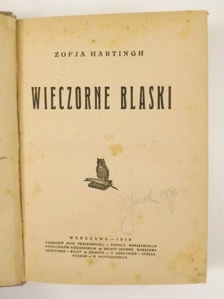 Hartingh Zofja - Wieczorne blaski. 1919 r.