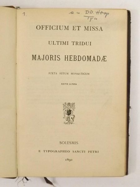 Officium Et Missa Ultimi Tridui Majoris Hebdomadea, 1892 r.