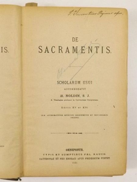 Summa Theologiae Moralis. Tom III. De Sacramentalis, 1923 r.