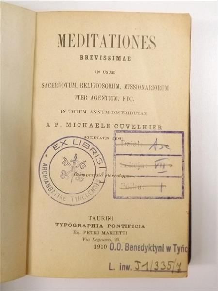 Cuvelhier Michaele  - Meditationes brevissimae, 1910 r.
