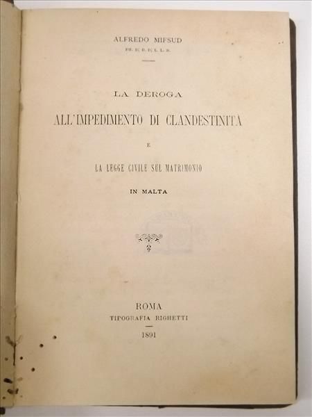 All'Impedimento Di Clandestinita, 1891 r.