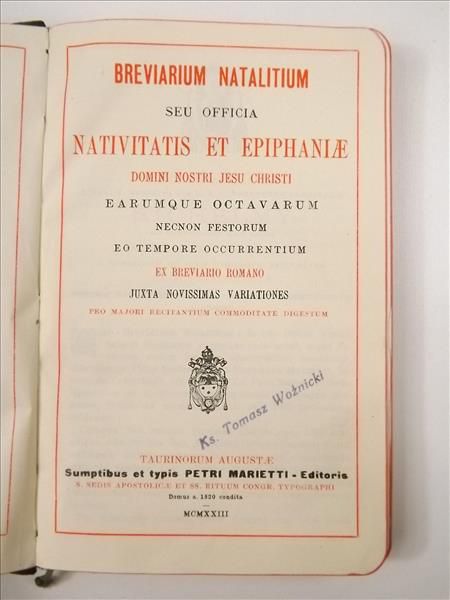 Breviarium natalitium : seu officia nativitatis et epiphaniae domini nostri Jesu Christi, 1923 r.