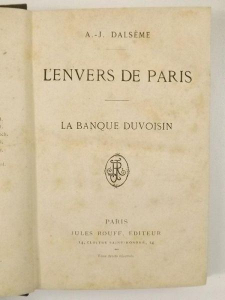 Dalseme A. J. - L' Envers De Paris, 1882 r.