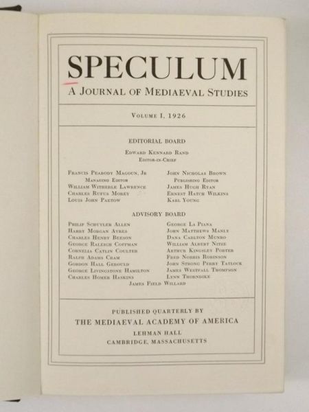 Speculum. A Journal of Mediaeval Studies. Vol. I, 1926 r.