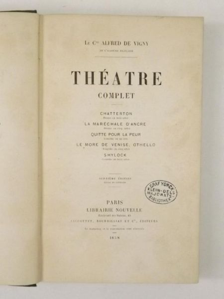 De Vigny Alfred - Theatre Complet, 1858 r.
