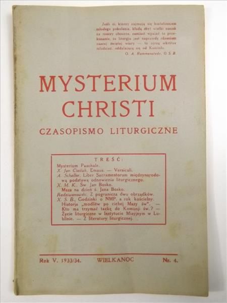 Mysterium Christis Czasopismo liturgiczne Rok V. 1933/34. Wielkanoc Nr. 4