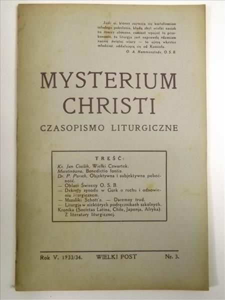 Mysterium Christi. Czasopismo Liturgiczne, Wielki Post, Nr 3.,1933/34 r.