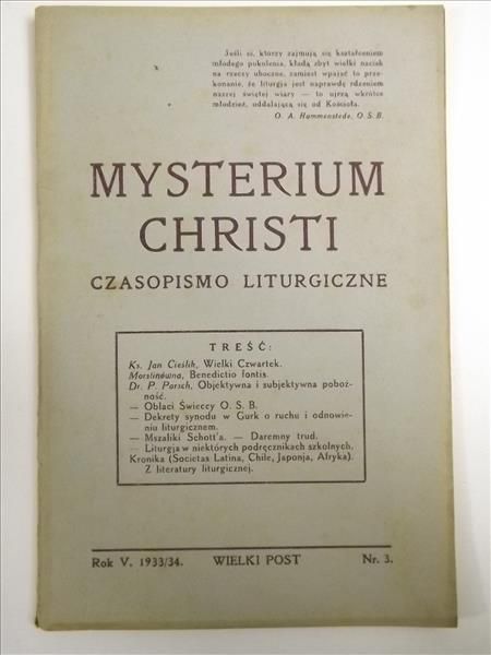Mysterium Christi. Czasopismo Liturgiczne, Wielki Post, Nr 3.,1933/34 r.