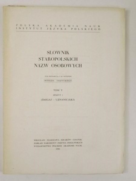 Słownik staropolskich nazw osobowych, t. V, zeszyt 3