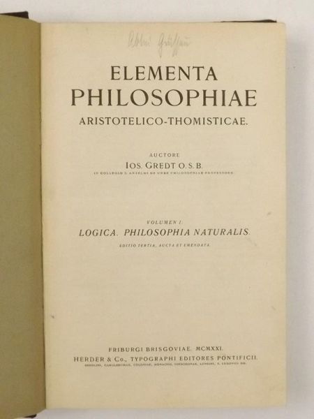 Gredt - Elementa Philosophiae Arystotelico-Thomisticae, 1912 r.