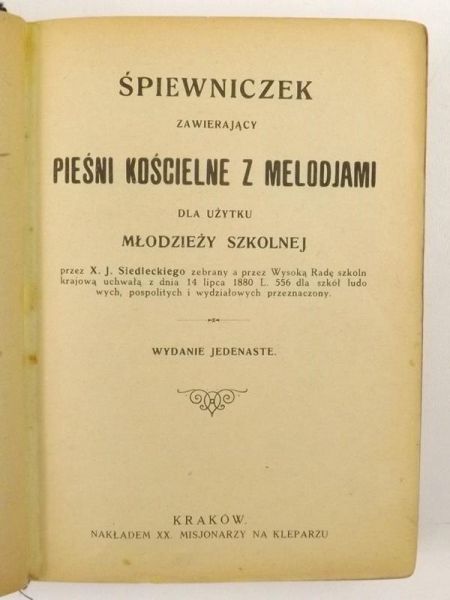 Śpiewniczek zawierający pieśni kościelne z melodiami dla użytku młodzieży szkolnej, 1922 r.