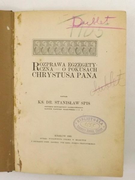 Rozprawa egzegetyczna o pokusach Chrystusa Pana, 1900 r.