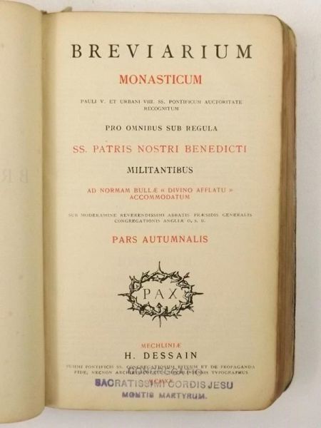 Breviarium Monasticum Pars Autumnalis, 1920 r.