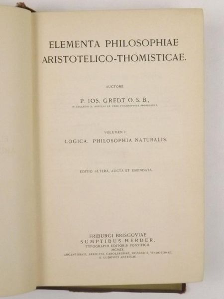 Elementa Philosophiae Aristotelico-Thomisticae, 1909 r.