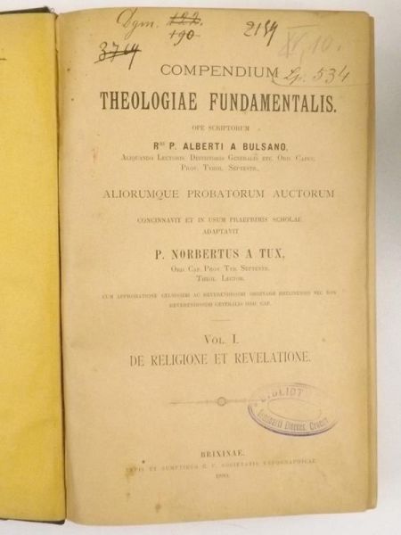 Bulsno    - Compendium theologie fundmentlis, 1890 r.