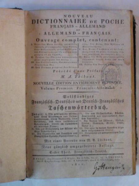 Thibaut M. A. - Nouveau Dictionnaire de Poche 1810 r.