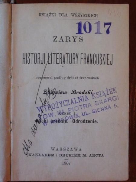 Zarys historji literatury francuskiej (1907 r.)