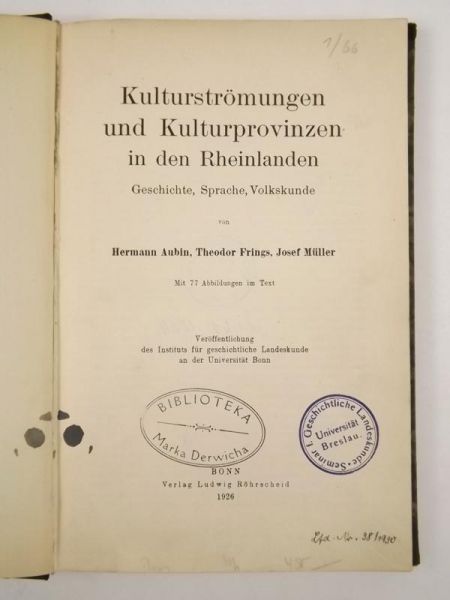 Aubin Hermann - Kulturstromungen und Kulturprovinzen in den Rheinlanden, 1926 r.