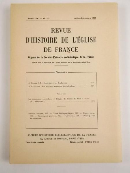 Revue D'Histoire De L'Eglise De France, Tome LIV