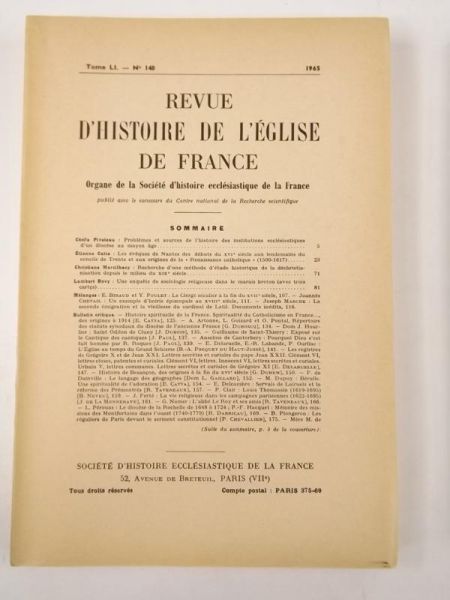 Revue D'Histoire De L'Eglise De France, Tome LI