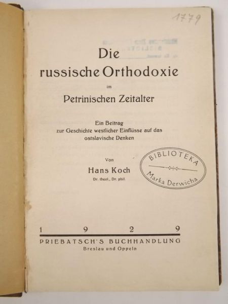 Die russische Orthodoxie im Petrinischen Zeitalter, 1929 r.