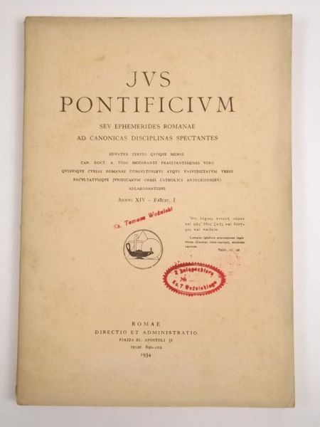 Jus Pontificum, Tom XIV, Część 1, 1934 r.