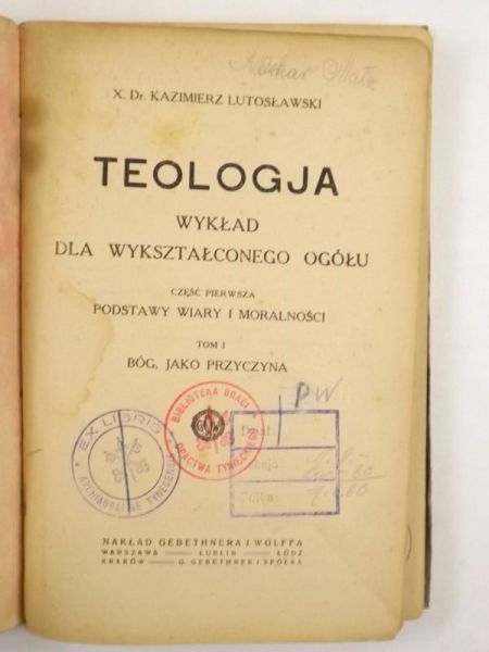 Teologja. Wykład dla wykształconego ogółu, 1918 r.