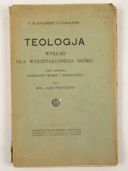 Teologja. Wykład dla wykształconego ogółu, 1918 r.