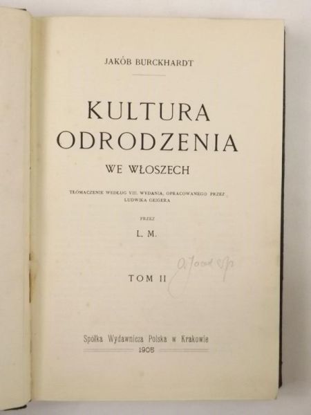 Burckhardt Jakob - Kult odrodzenia we Włoszech, Tom II, 1905 r.