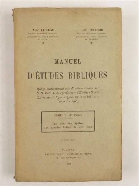 Manuel D'etudes Bibliques, 1930 r.
