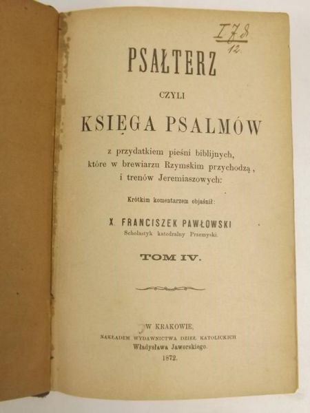 Psałterz czyli Księga Psalmów, Tom IV, 1872 r.